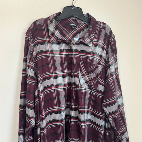 Torrid Lizzie Brushed Burgundy Plaid Long Sleeve Tunic Top 3X NWT - Picture 4 of 11